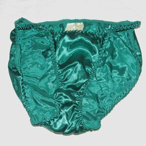 Vtg 80-90s Victoria's Secret Shiny Liquid Satin Green String Bikini Panty sz M